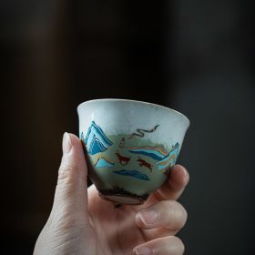 Japanese-style Ceramic Antique Stone Celadon Glaze Fu Rushan Tea Cup