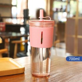 New Ins Style 700ml Large-capacity Water Cup Cup With Straw Internet Celebrity Cola Milk Tea Advertising Plastic Portable Gift Cup