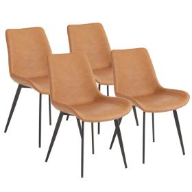 4pcs Disassembled PU Iron Pipe Curved Dining Chair Brown