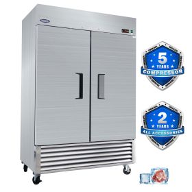 ORIKOOL 54" Commercial Freezer 49 Cu.ft with 2 Solid Door Reach-In Freezers Stainless Steel ETL Approved Upright Freeze Storage