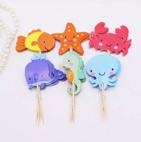 Marine Animal Decorative Flag Little Crab Starfish Plug-in Toothpick Inserts 24pc Baking Birthday Cake Decoration